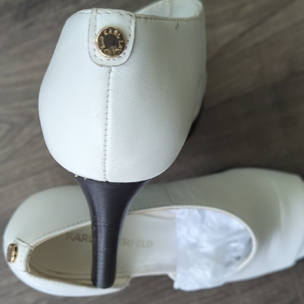 Karl Lagerfeld Cream Peep Toe Heels - Picture 3 of 16
